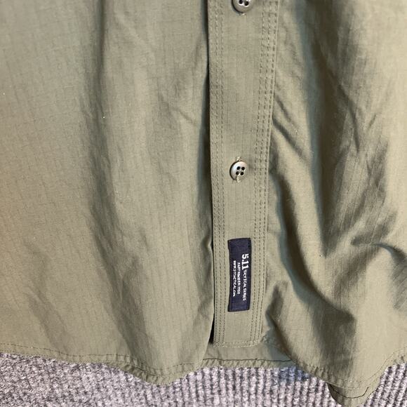 5.11 Tactical Mens Button Up Shirt Sz XL Green Pip Stop Military Short Sleeve - Picture 5 of 9